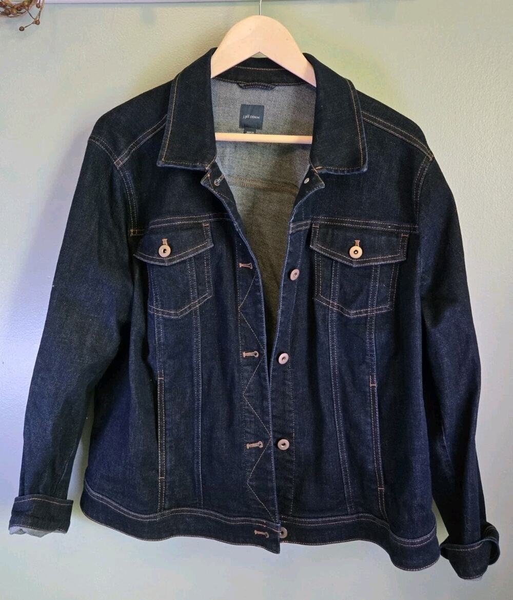 J Jill Denim Jacket 2X Plus Dark Blue Wash Cotton Stretch